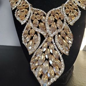 Champagne Gold & Crystal Statement Necklace